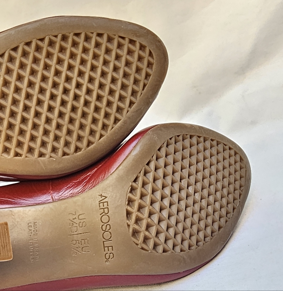 Aerosoles Red Leather Shoes Peep-Toe Heels Rockabilly Pinup Fall Autumn Size 7.5 - Picture 9 of 14